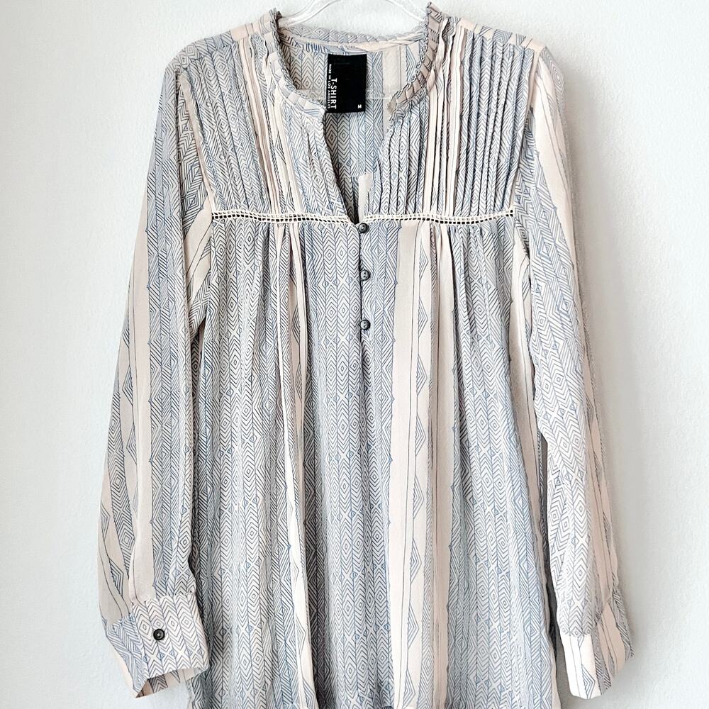 Dolan Boho Geometric Peasant Blouse Cream Blue Made in USA Indie Boho Size M
